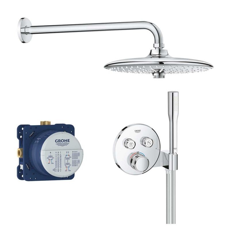 SISTEM DUS TERMOSTATIC INCASTRAT GROHTHERM SMARTCONTROL, CAP DUS EUPHORIA 260,  SET DUS EUPHORIA COSMOPOLITAN STICK, FURTUN SILVERFLEX 125 CM